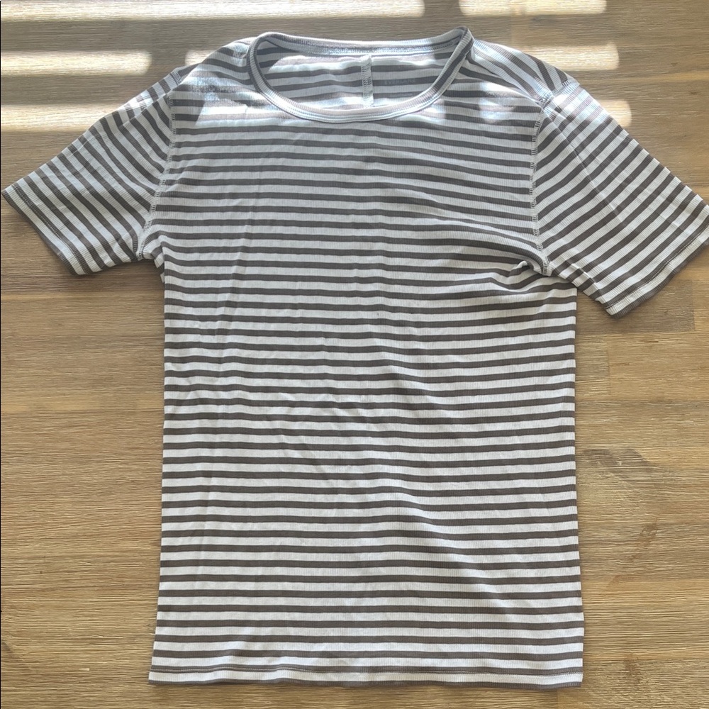 Everlane brown/white striped ribbed crew tee